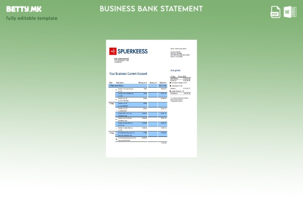 модерен стил BCEE Луксембург банка извод на фирмата сметка Word и PDF шаблон